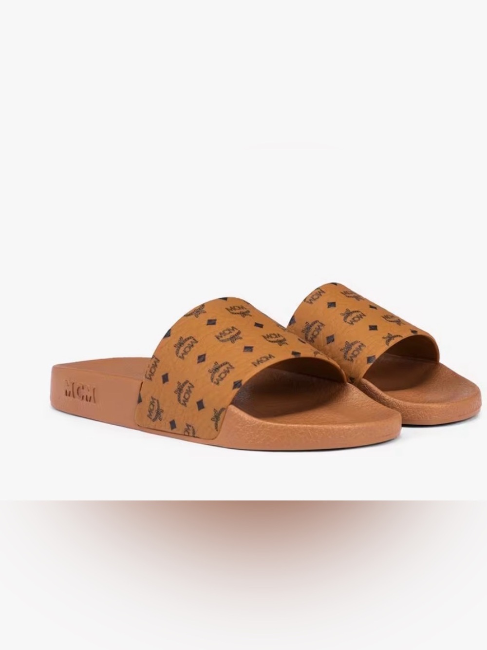MCM Monogram Print Rubber Slides - CHESTNUT